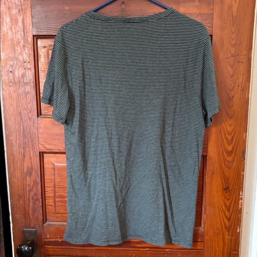 Onia Linen Cotton Shirt Mens Medium Striped Short Sleeve Crew Neck / Pocket - Picture 6 of 6